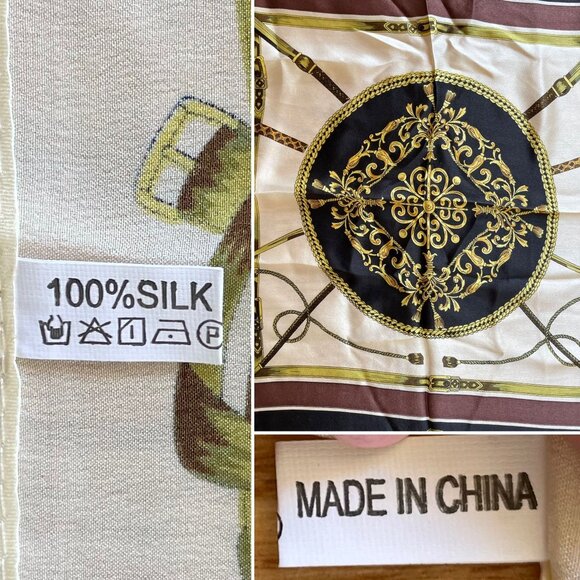 Silk Square Scarf With Nautical Design 21"x21" Black and Gold Neck Purse - Picture 6 of 8